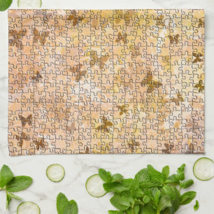 Puzzle Butterflies and Daisies-Browns by STaylor Tea Towel