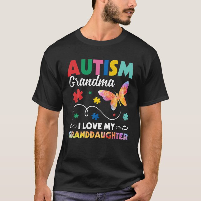 Puzzle Butterfly Autism Grandma I Love My Granddau T-Shirt (Front)