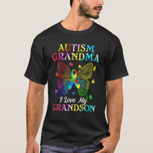 Puzzle Butterfly Autism Grandma I Love My Grandson T-Shirt