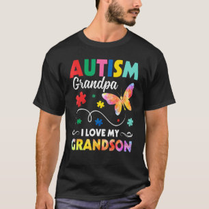 Puzzle Butterfly Autism Grandpa I Love My Grandson T-Shirt