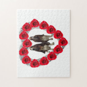 Puzzle Candy Roses Red Heart With Basset Hounds