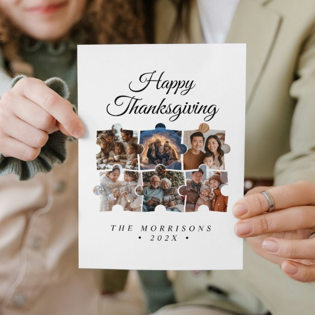 Puzzle Collage 6 Photo Happy Thanksgiving Holiday Card (Creator Uploaded)