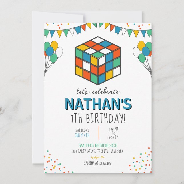 Puzzle Cube Birthday Invitation (Front)