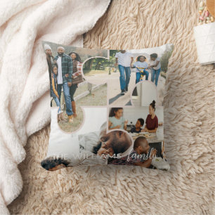 Puzzle custom 4 photo collage and family name cushion