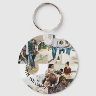 Puzzle custom 4 photo collage and family name key ring