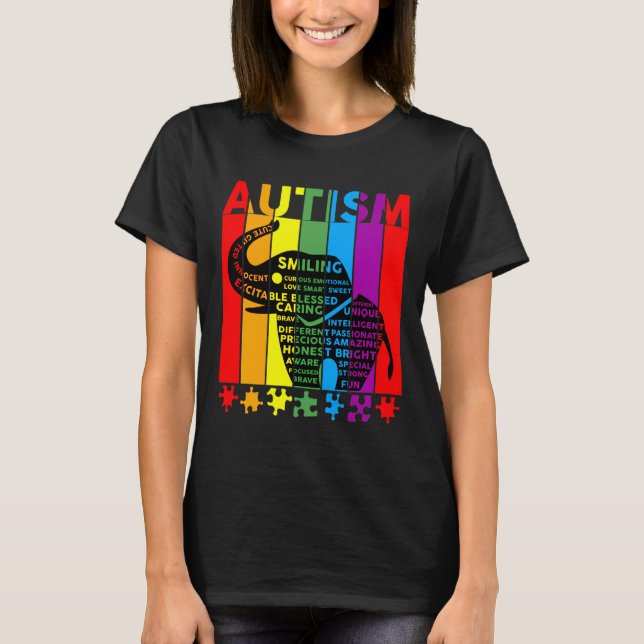 Puzzle Elephant Typography Cool Autism T-Shirt (Front)