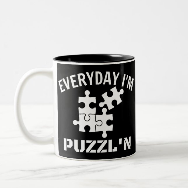 Puzzle Everyday I'm Puzzl'n Two-Tone Coffee Mug (Left)