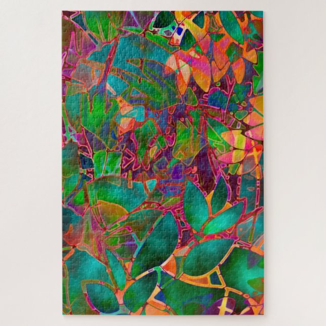 Puzzle Floral Abstract Stained Glass (Vertical)