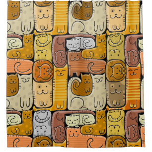 Puzzle Funny Cats House Seamless Shower Curtain