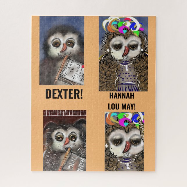 Puzzle Funny, cute OWLS! DEXTER, HANNAH LOU MAY! (Vertical)