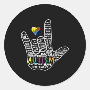 Puzzle Heart Asl Love Sign Language Hand Autism Aw Classic Round Sticker