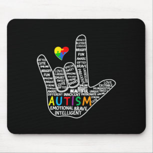 Puzzle Heart ASL Love Sign Language hand Autism Aw Mouse Mat