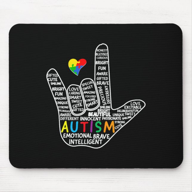 Puzzle Heart ASL Love Sign Language hand Autism Aw Mouse Mat (Front)