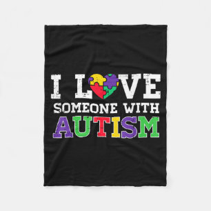 Puzzle Heart I Love Someone With Autism Awareness Fleece Blanket