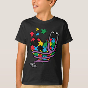 Puzzle Heart Stethoscope Autism Awareness Nursing T-Shirt