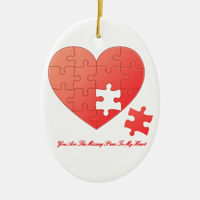 Puzzle Heart with Missing Piece Ceramic Tree Decoration (Front)