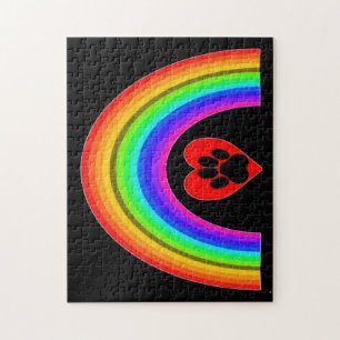 Puzzle Heart With Paw Under A Rainbow