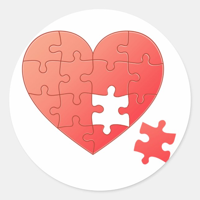 Puzzle Heart with Piece Classic Round Sticker (Front)