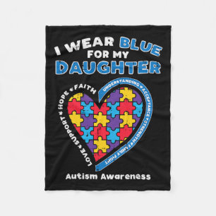 Puzzle I Wear Blue Daughter Autism Awareness Famil Fleece Blanket