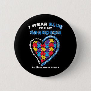 Puzzle I Wear Blue Grandson Autism Awareness Grand 6 Cm Round Badge