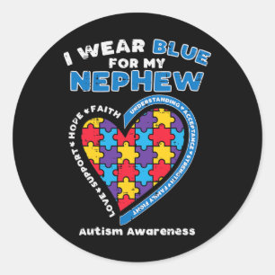 Puzzle I Wear Blue Nephew Autism Awareness Family  Classic Round Sticker