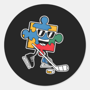 Puzzle Ice Hockey Autism Awareness Sports Boys Kid Classic Round Sticker