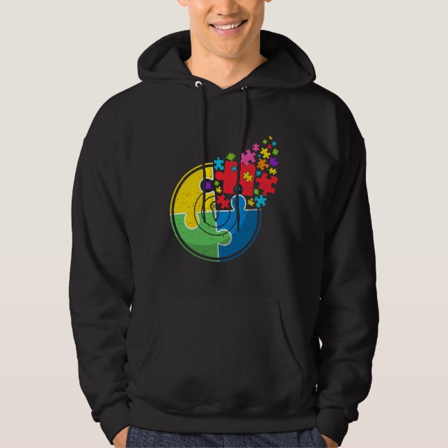 Puzzle Lacrosse Support Autism Awareness Men Women Hoodie (Front)