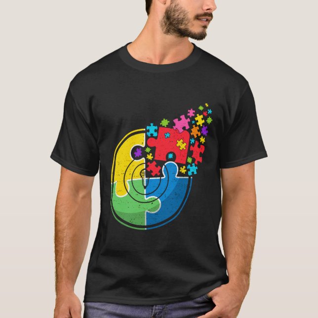 Puzzle Lacrosse Support Autism Awareness Men Women T-Shirt (Front)