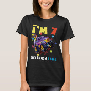 Puzzle Monster Truck Age 7 Born Autism Awareness T-Shirt