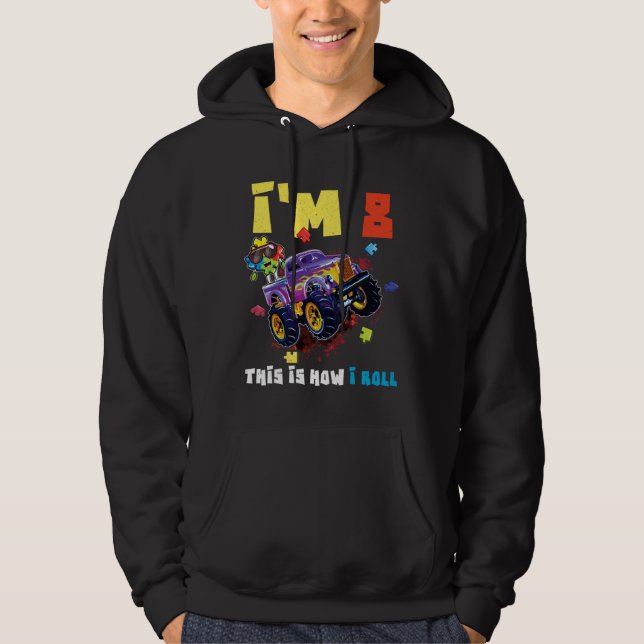 Puzzle Monster Truck Age 8 Born Autism Awareness Hoodie (Front)