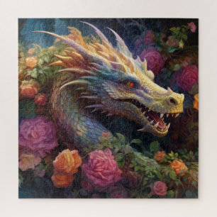 PUZZLE: Mythical Mystical Dragon Floral Garden Jigsaw Puzzle