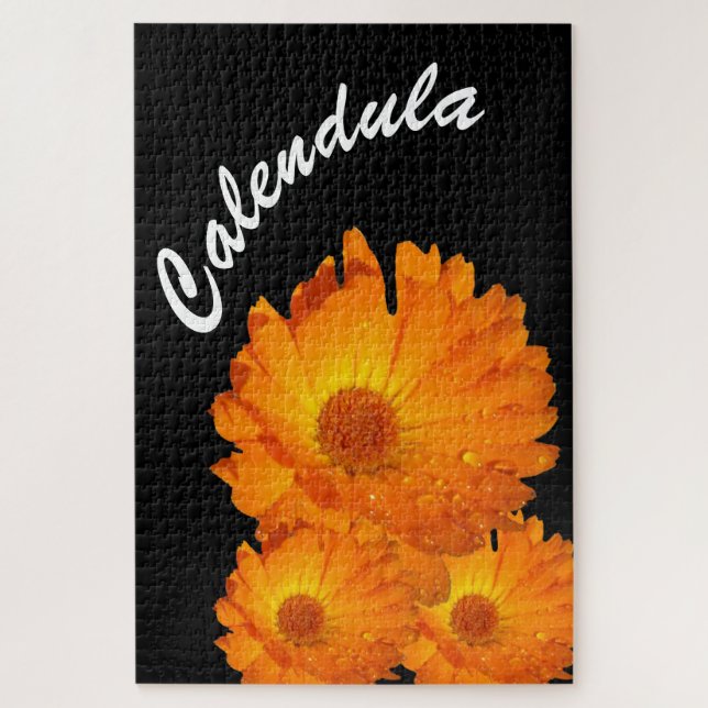 Puzzle - Orange Calendula Flowers Water Drops (Vertical)