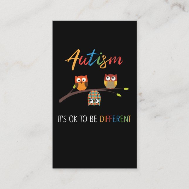 Puzzle Owl Cute Autism Awareness Autistic Kid Business Card (Front)