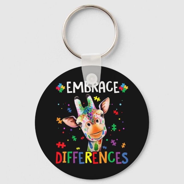 Puzzle Piece Autism Giraffe Embrace Differences fo Key Ring (Front)