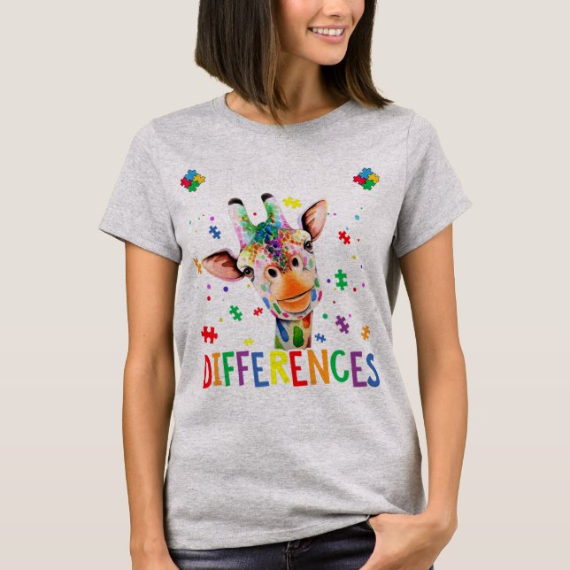 Puzzle Piece Autism Giraffe Embrace Differences fo T-Shirt (Front)