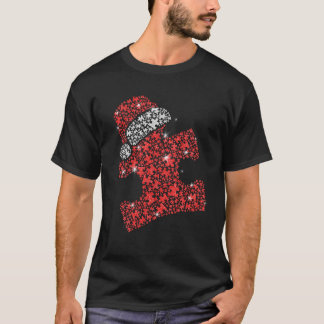 Puzzle Piece Santa Hat Christmas Autism Awareness T-Shirt