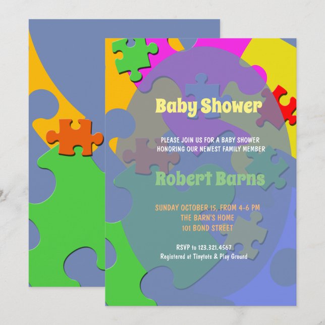 Puzzle Pieces Boy Baby Shower Invitation (Front/Back)