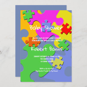 Puzzle Pieces Boy Baby Shower Invitation