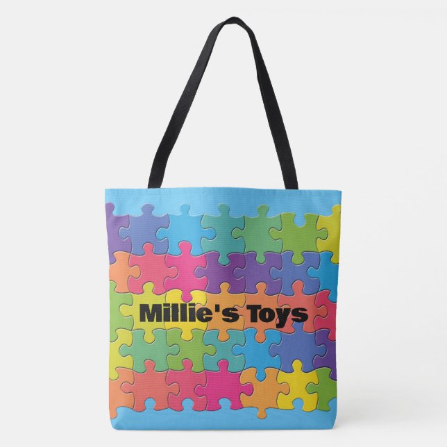 Puzzle Pieces Design Tote Bag (Front)