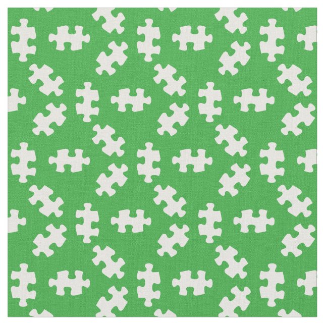 Puzzle Pieces Green and White Fabric (Close Up)