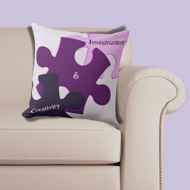 Puzzle Pieces Purple Pink Imagination & Creativity Cushion (Purple Pink Imagination & Creativity Puzzle Throw Pillow)