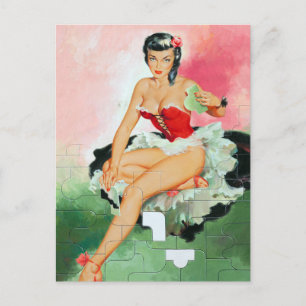 Puzzle Pin Up Postcard