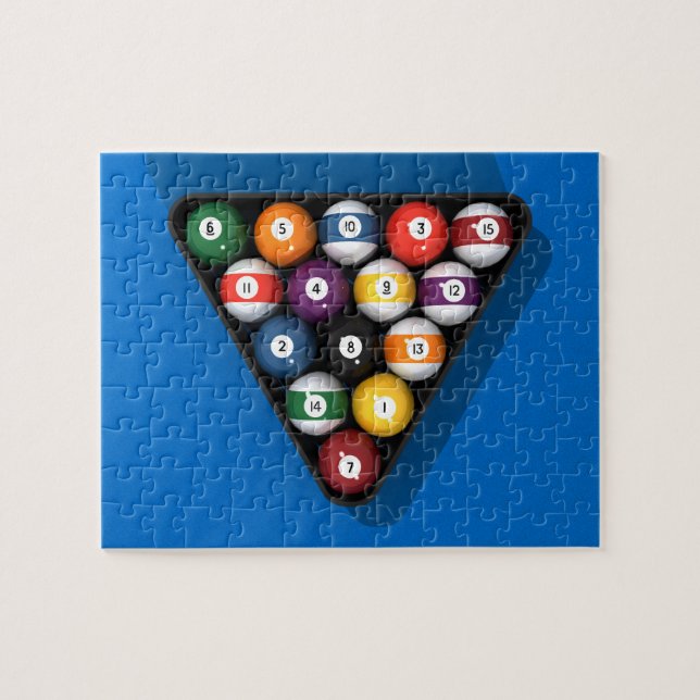 Puzzle: Pool Balls on Blue Felt Jigsaw Puzzle (Horizontal)