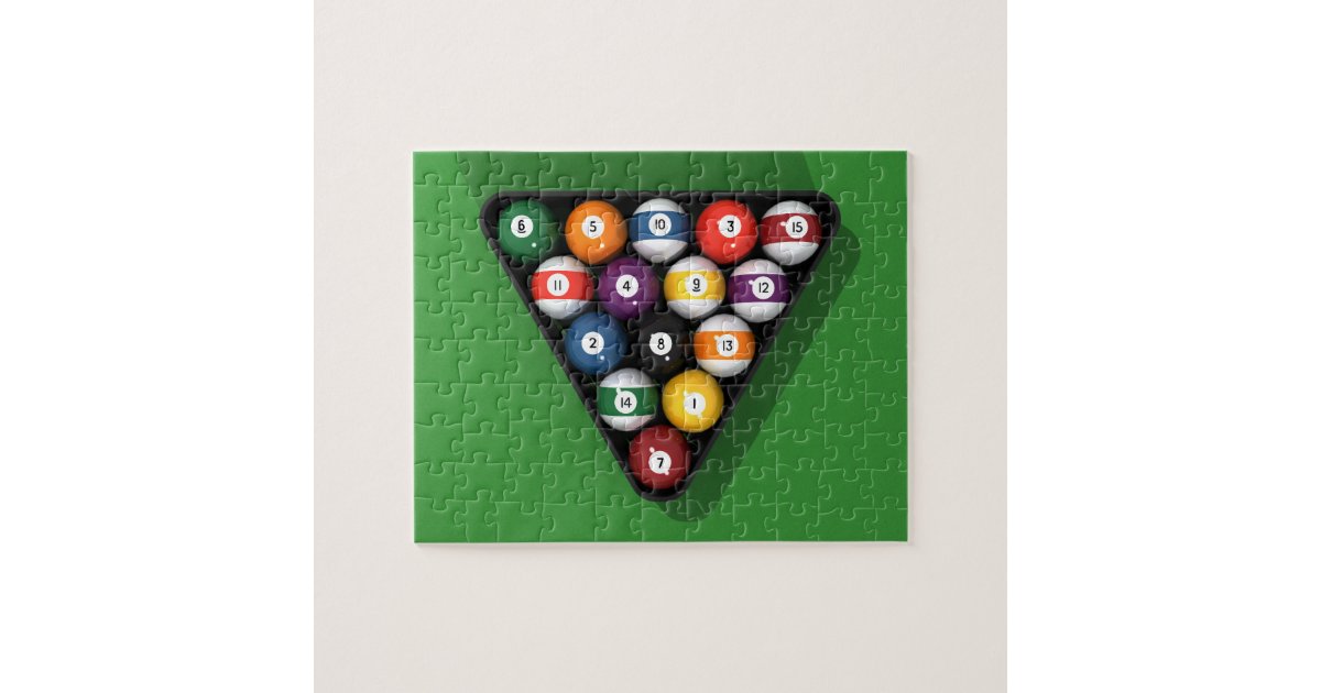 Puzzle Pool Balls on Green Felt Jigsaw Puzzle Zazzle.co.uk
