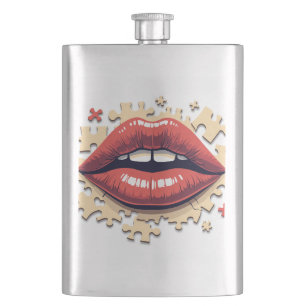 Puzzle Pop Lips Hip Flask