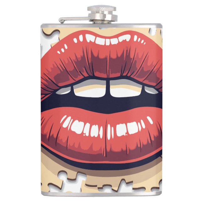 Puzzle Pop Lips Hip Flask (Front)
