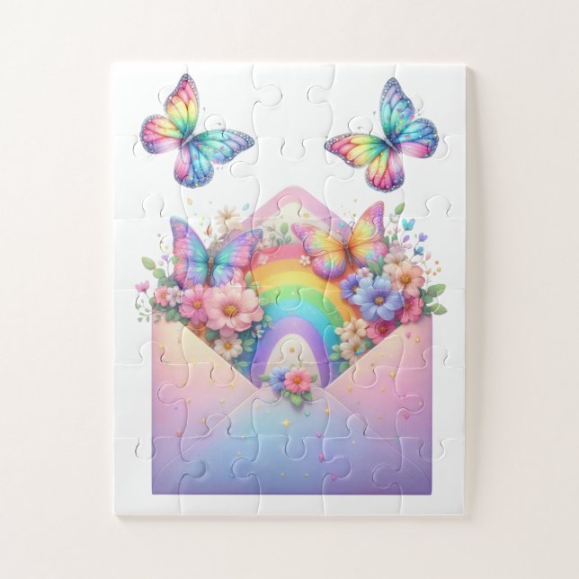 Puzzle- Rainbow Glitter Butterfly & Flower  Jigsaw Puzzle (Vertical)