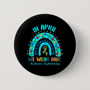 Puzzle Rainbow In April We Wear Blue Autism Awaren 6 Cm Round Badge