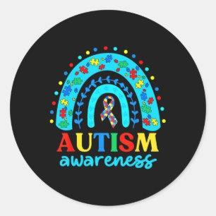 Puzzle Rainbow In April We Wear Blue Autism Awaren Classic Round Sticker