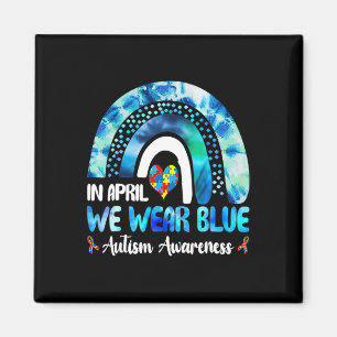 Puzzle Rainbow In April We Wear Blue Autism Awaren Magnet